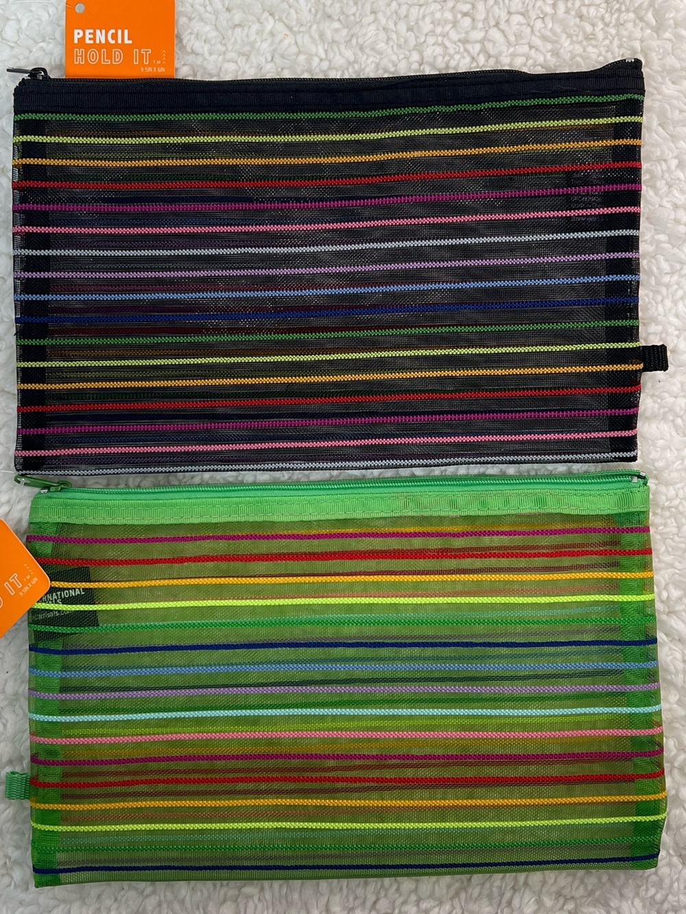 OOLY Intl Arrivals "Hold It" Super Duty Strip Mesh Zip Pouch Set of 2 - Picture 1 of 8